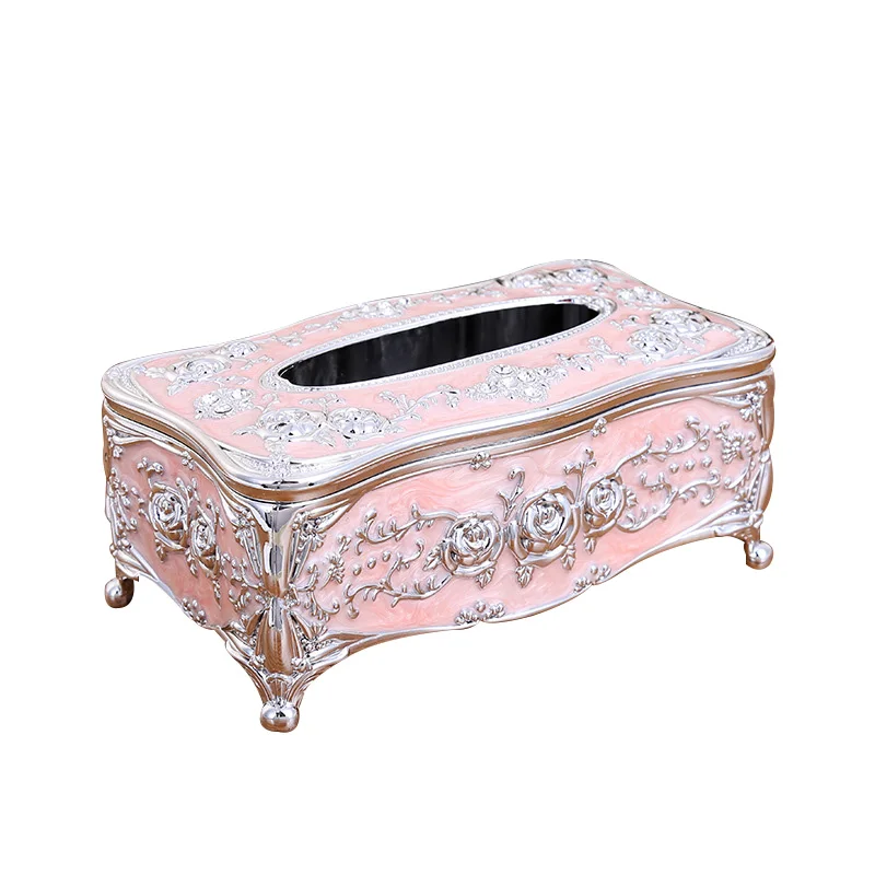 Pink Silver Европейский стиль, акриловая коробка для салфеток, органайзер для салфеток в ванной и машине, ретро держатель для бумаги, роскошная коробка для салфеток, украшение для дома и офиса - Цвет: Pink Silver