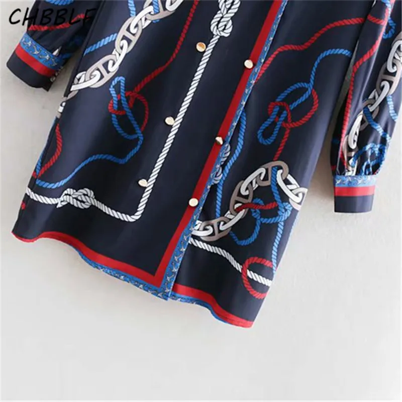 CHBBLF women chic print dress V neck long sleeve female casual mini dresses double breasted straight vestido XDN8736 | Женская одежда