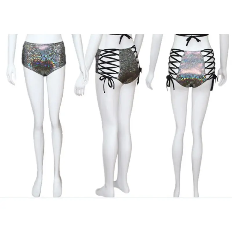 Женские летние шорты с высокой талией голограмма металлический блеск радужные