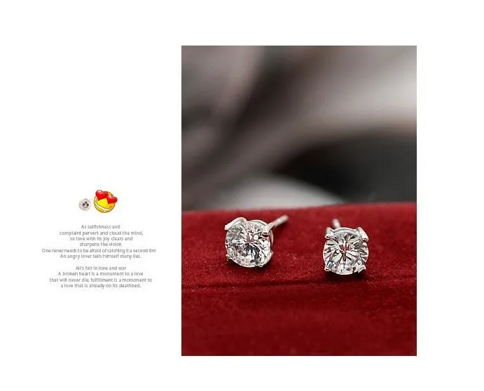 Женские круглые серьги гвоздики из стерлингового серебра 925 пробы с цирконием