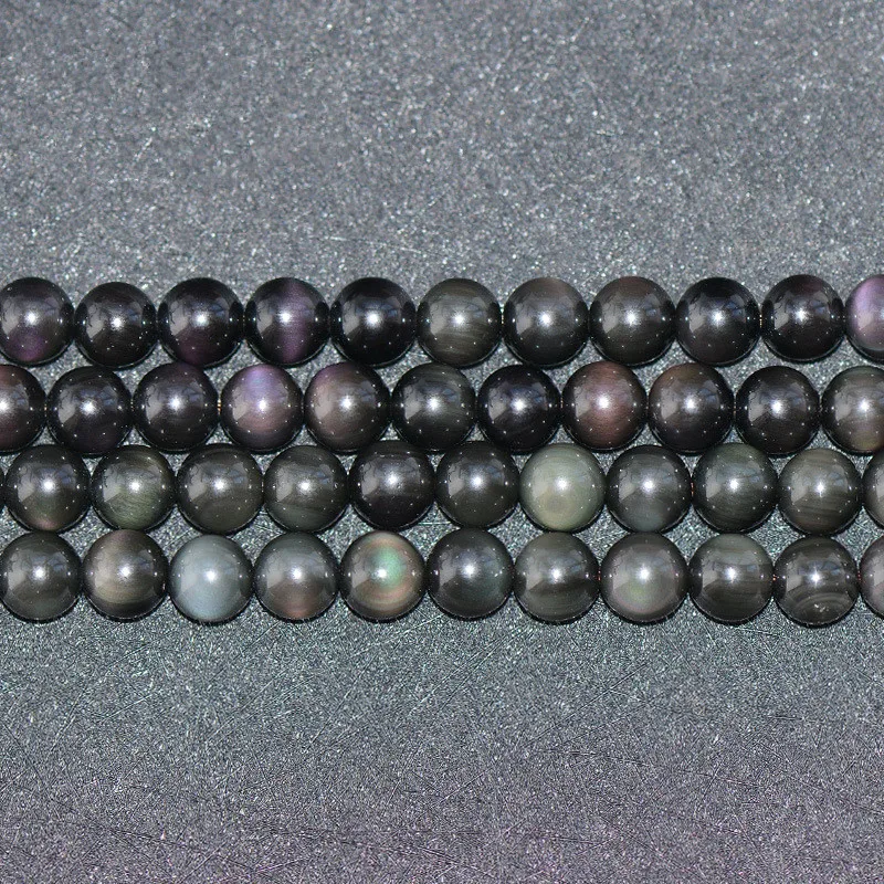 Joanlyn Grade AA Natural Double Rainbow Black Obsidian Beads NOT Dyed 6mm-14mm Smooth Polished Round 15.4 Inch Strand OB07 | Украшения и