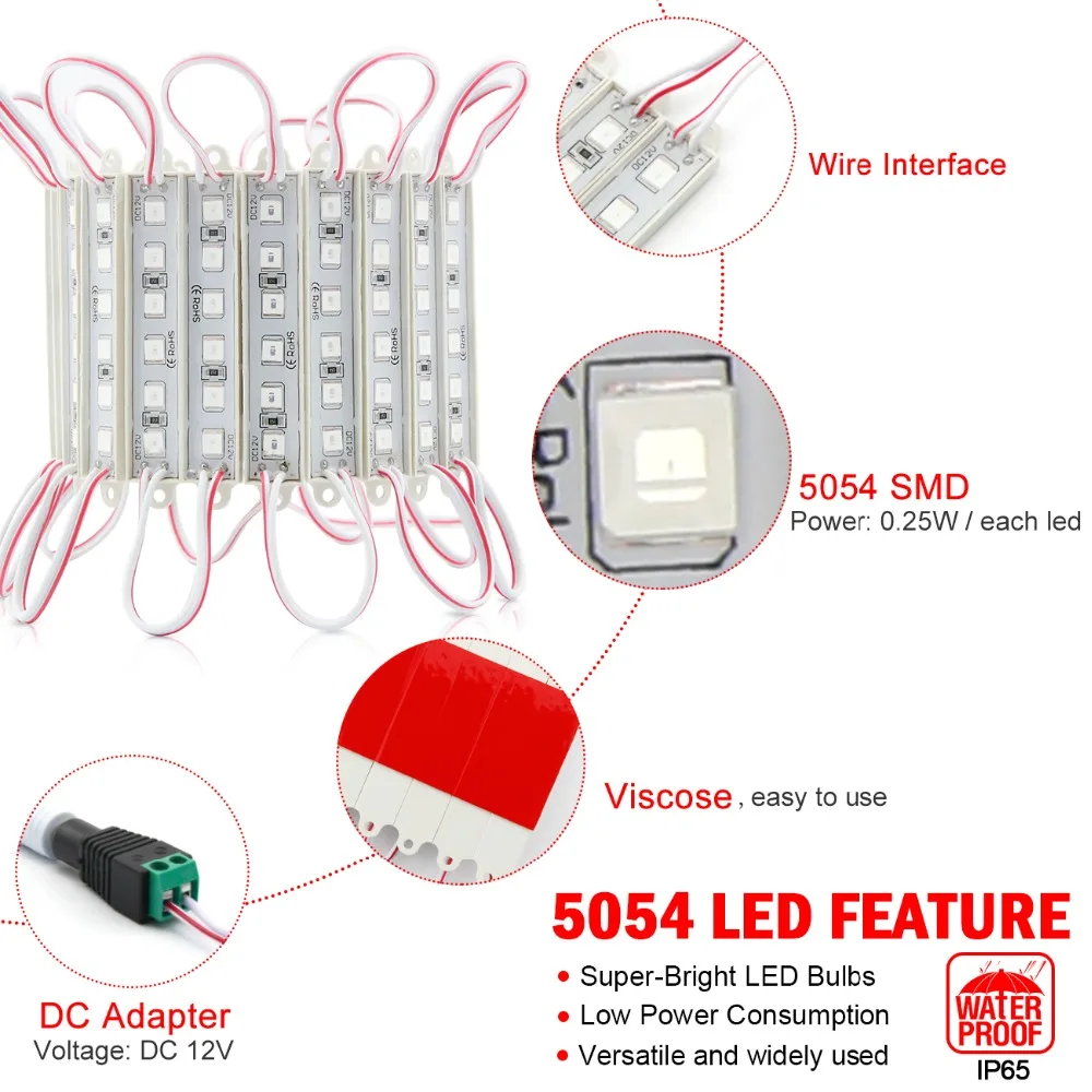 Супер яркий SMD 5054 светодиодный модуль светильник 6 светодиодный s DC12V водонепроницаемый магазин оконный светильник s светодиодный рекламный модуль Светильник лампы(красный