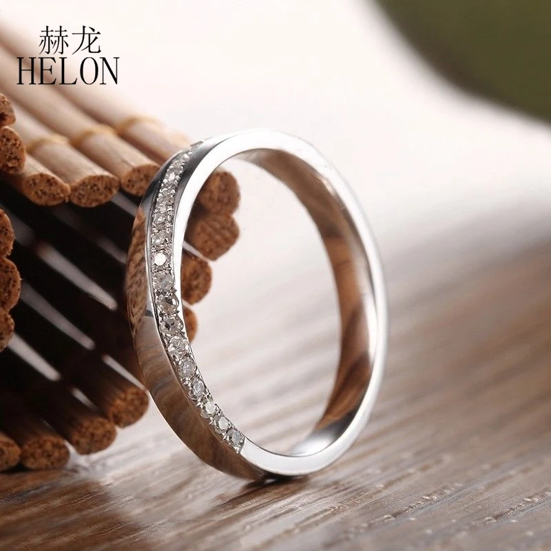 HELON Solid 14 к белое золото микро проложить 0.2ct натуральные бриллианты женское кольцо для помолвки свадьбы стильное юбилейное кольцо хорошее ювелирное изделие