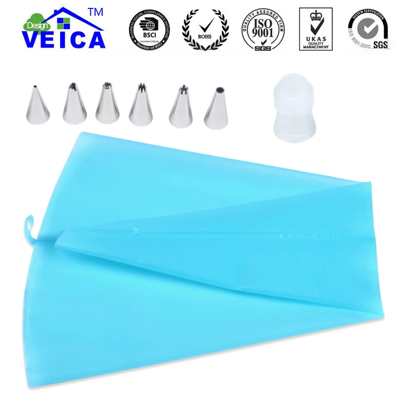 Силиконовый многоразовый кондитерский мешок 8 в 1 для торта|decorating tip set|decorating tipsbag