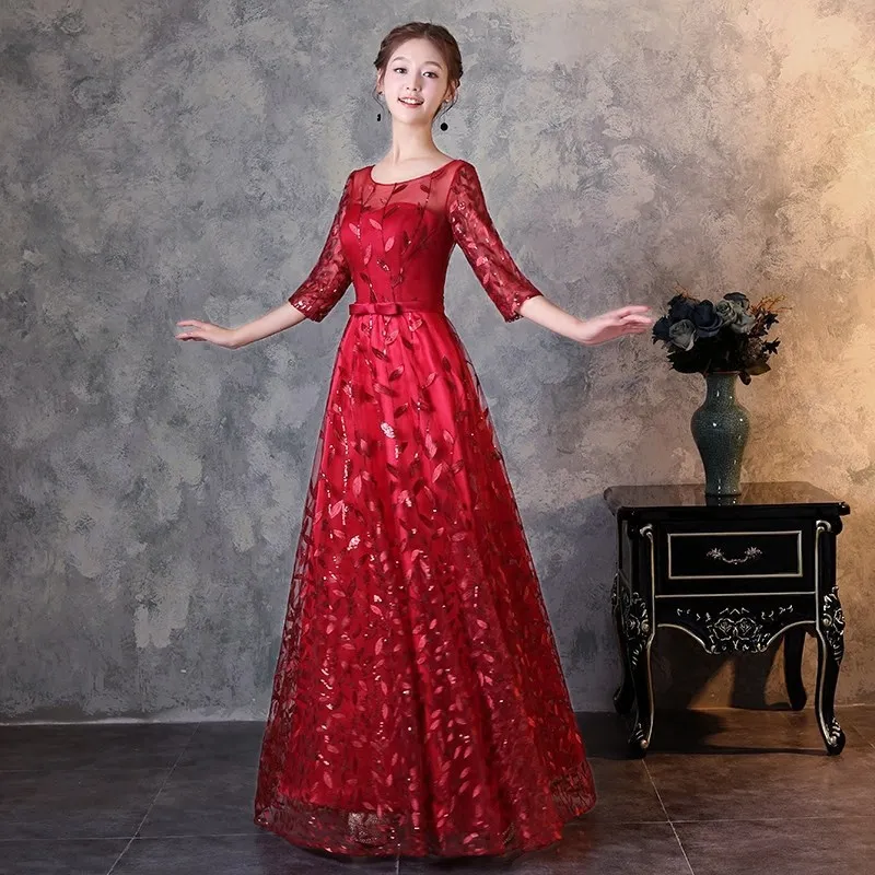 Красный Qipao модные длинные пикантные Cheongsam китайское традиционное свадебное Платье Иллюзия декольте платья для вечеринок Slim Fit
