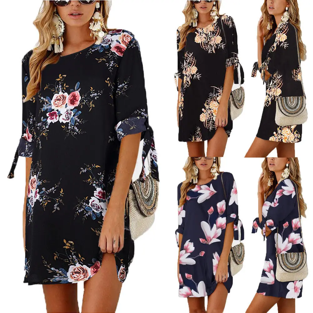2018 летние Для женщин макси платье Мода Половина рукава свободные Цветочные