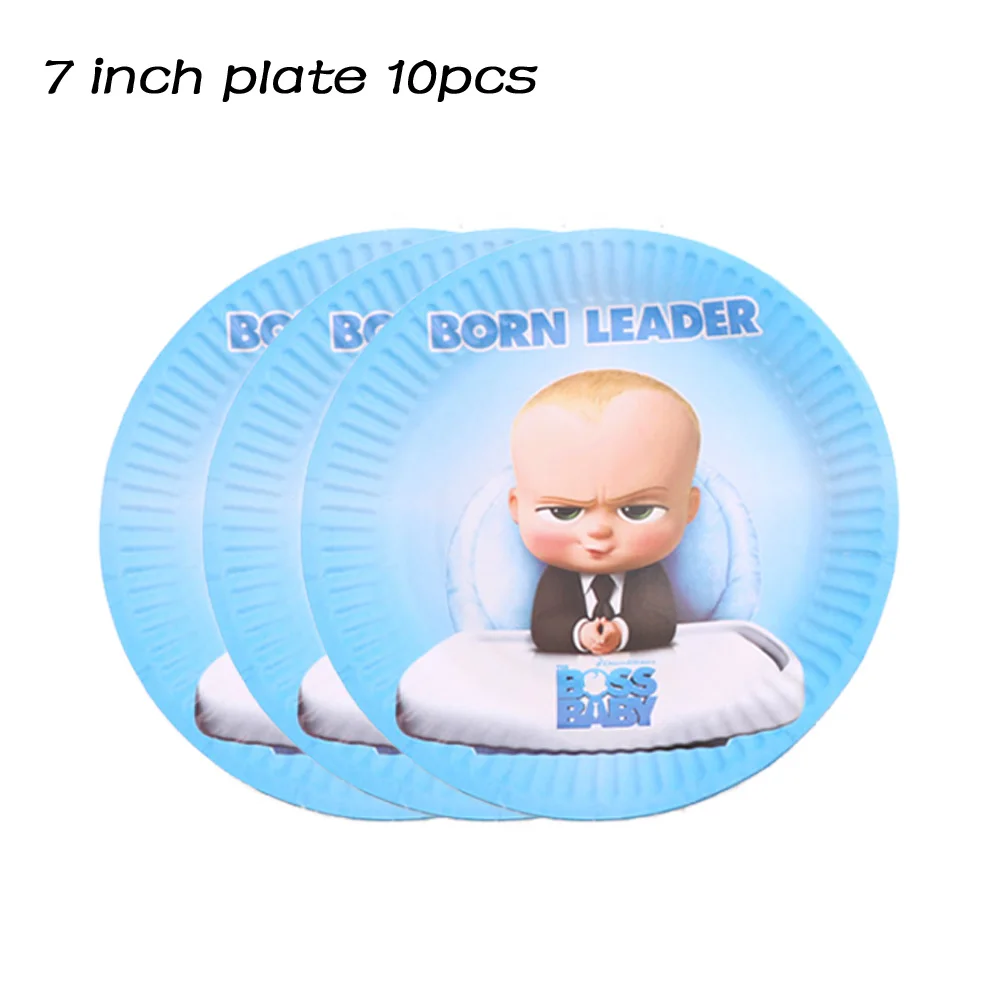 7 inch plate 10pcs Boss Детские вечерние одноразовые столовые приборы салфетки тарелки чашки, ребенок, душ вечерние принадлежности День Рождения украшения для детей - Цвет: 7 inch plate 10pcs