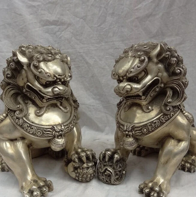 ZSR908 + 11 &quotНародные Китайские Серебряные Фэншуй Защитите Дверь Foo Фу Собака Лев