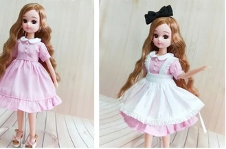 pink 3 шт./компл. милый наряд горничной длинная, с коротким рукавом платье повязка на голову для blyth OB24, Azone 1/6 куклы аксессуары - Цвет: pink
