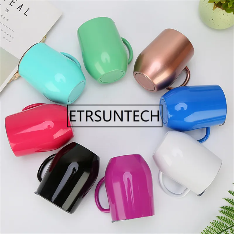 Online 50 Stücke 12 Unze Doppel Wand Kaffee Becher Edelstahl Ei-förmigen Bier Tasse Doppel Isolierung Ei Tasse Mit Griff Thermo Wasser Becher