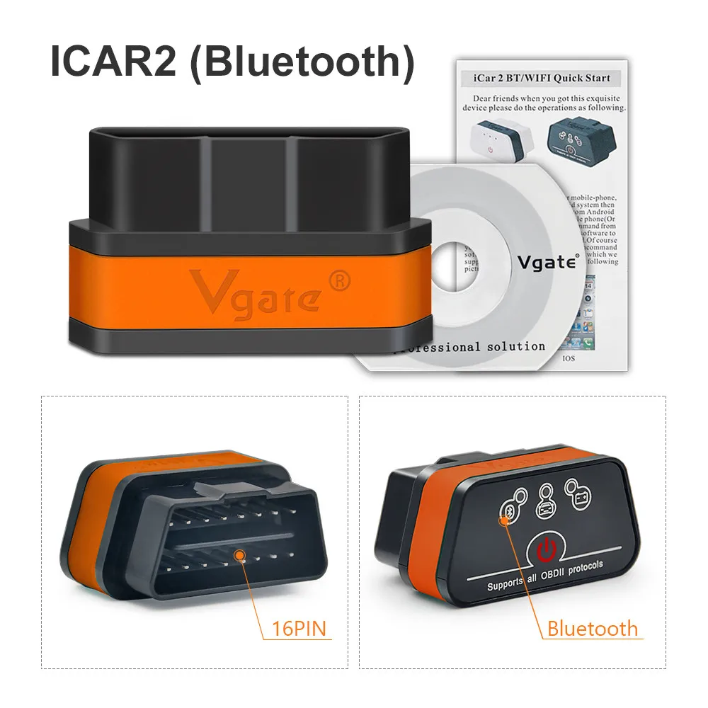 Горячая Vgate icar2 Bluetooth/Wifi OBD2 диагностический инструмент ELM327 Bluetooth OBD 2 сканер Мини ELM327 WiFi для Android/IOS/PC код чтения