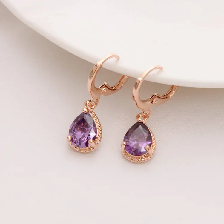purple Серьги золотистого цвета, Зеленые капли воды, CZ камень, пирсинг, висячие серьги для женщин/девушек, длинные висячие серьги, модное ювелирное изделие - Окраска металла: purple