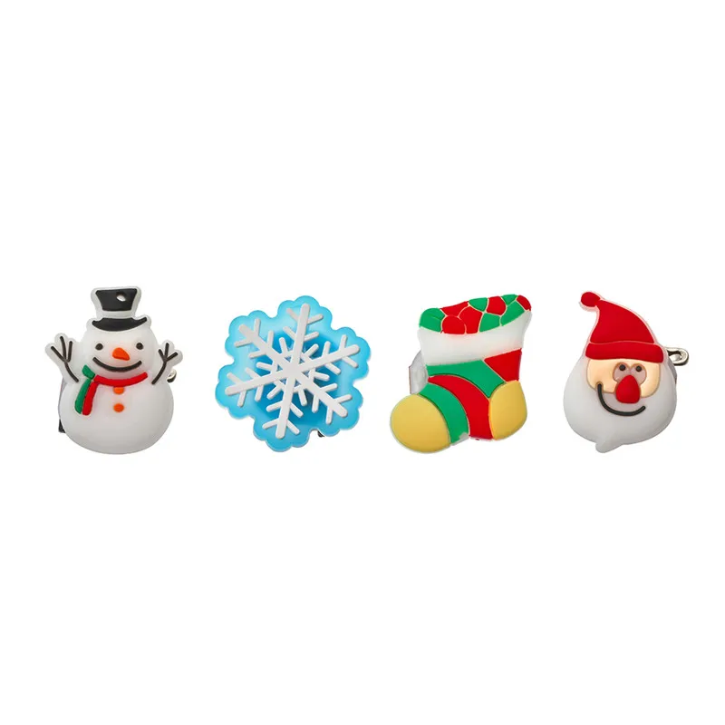 4pcs FUNIQUE,, рождественские, снежные, эмалированные Мультяшные Броши для женщин, значок, Рождественский светодиодный, светящийся декор, милые булавки Санта Клауса - Окраска металла: 4pcs