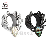 kubooz fashion design antler shell stainless steel black ear piercing plugs body jewelry ear gauges tunnels stretchers one pair