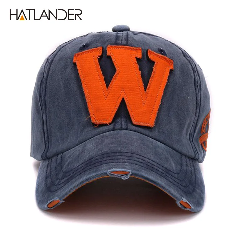 Hatlander, хлопковая бейсболка с буквой W, Ретро стиль, уличные спортивные кепки для женщин, bone gorras, изогнутые, облегающие, вымытые, винтажные, для папы, шапки для мужчин