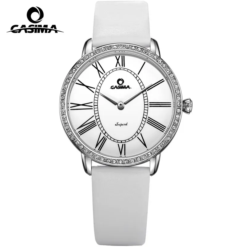 Relogio feminino Роскошные брендовые модные повседневные женские кварцевые наручные часы с кристаллами белый кожаный ремешок водонепроницаемые CASIMA#2615