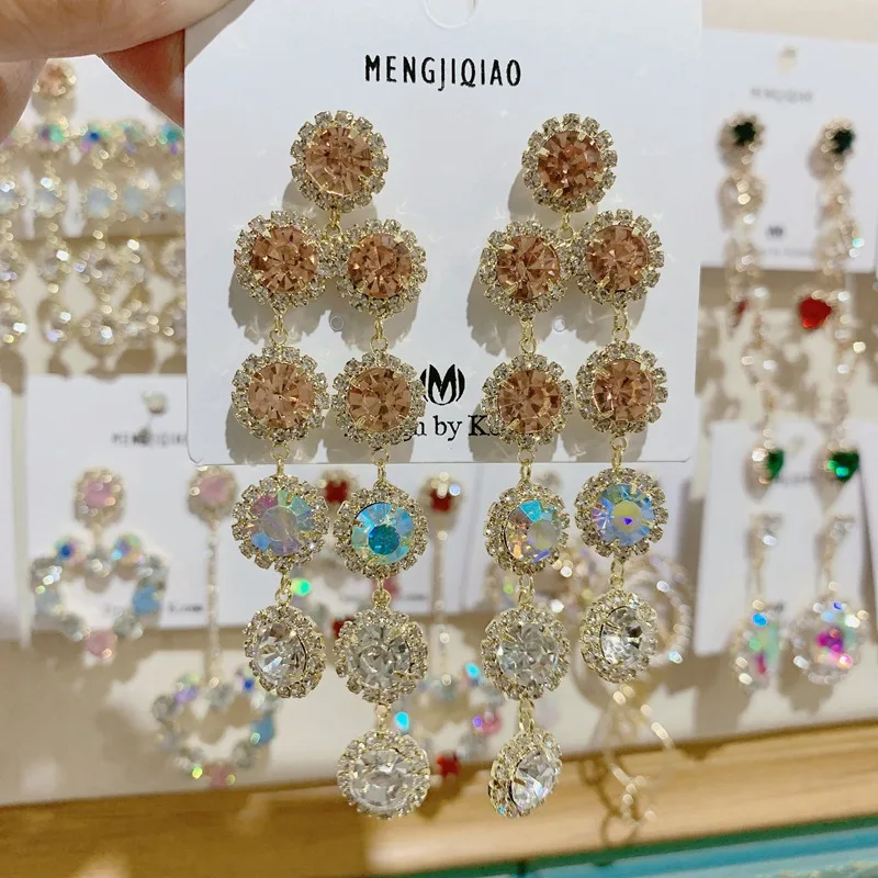 MENGJIQIAO корейские новые шикарные хрустальные серьги в форме сердца с длинной кисточкой для женщин элегантные жемчужные подвески ювелирные изделия