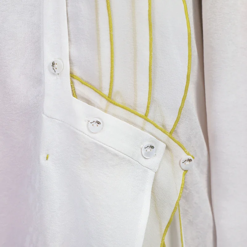 VOA белая шелковая блузка больших размеров BF, свободная рубашка, женские повседневные офисные Топы с длинным рукавом, Mori Girl, Нестандартная одежда, осень B920