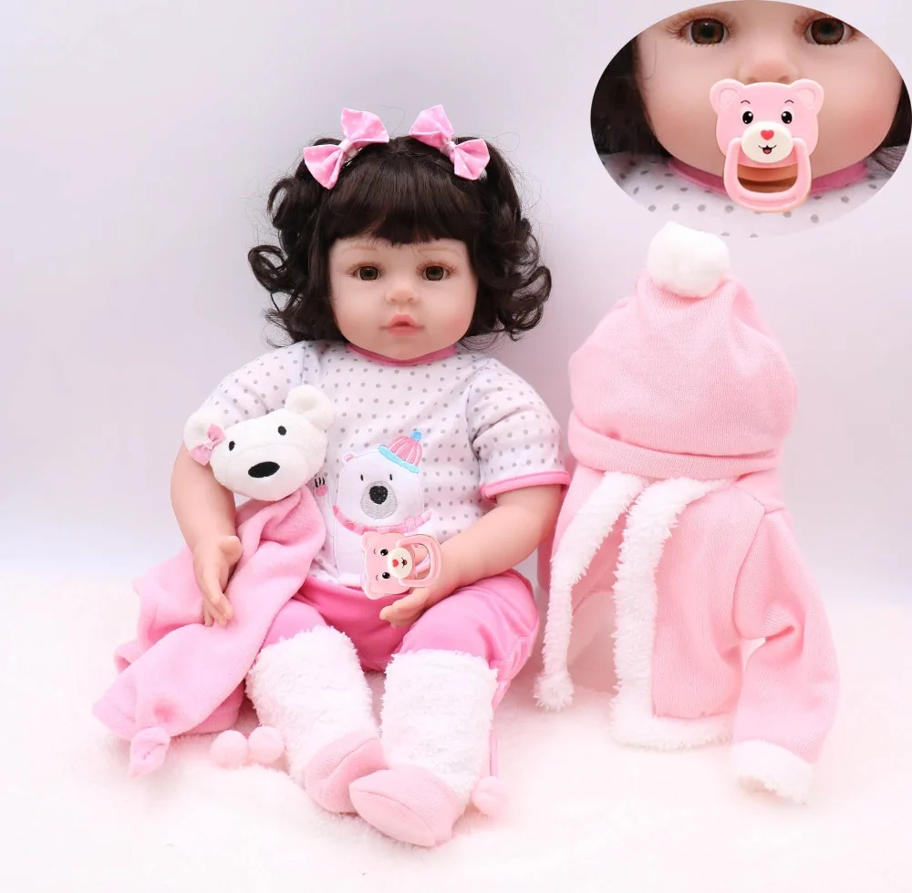 22&quot 55cm Handmade Lifelike Baby Silicone Vinyl reborn Girl Toddler dolls gift curly hair wig bebes menina bonecas | Игрушки и хобби