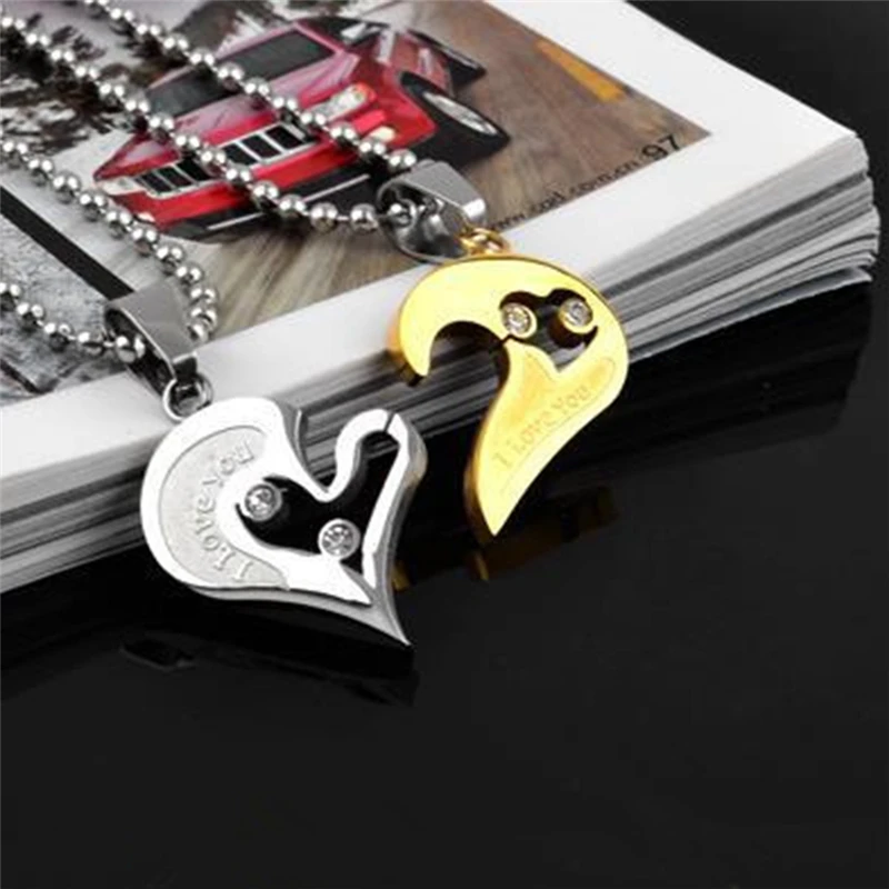 Ожерелье из нержавеющей стали для пар Мужская цепь с черным сердечком женское