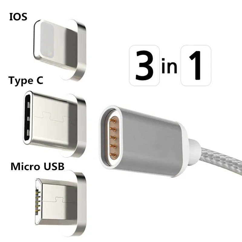 Магнитный кабель USB Type C/Micro USB/IOS 3 в 1 мобильный телефон зарядный быстрая зарядка