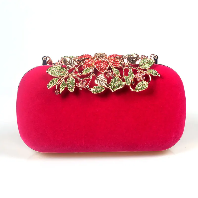 Rose red Цветок Стразы хрусталь бриллиант мода роскошный велюр Женский Повседневный клатч Элегантная модная свадебная сумка для женщин 6 цветов - Цвет: Rose red