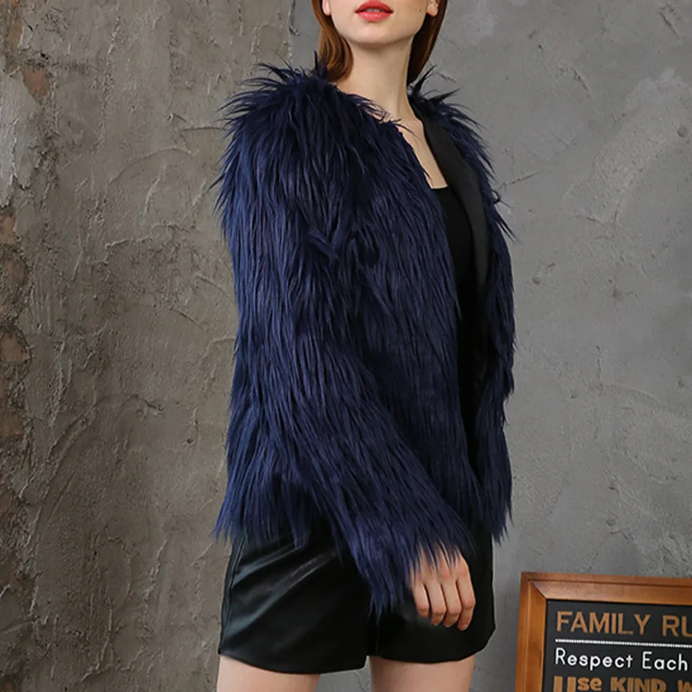 Women's winter warm fashion thick round neck long-sleeved jacket solid color short artificial fur Parker cardigan | Женская одежда