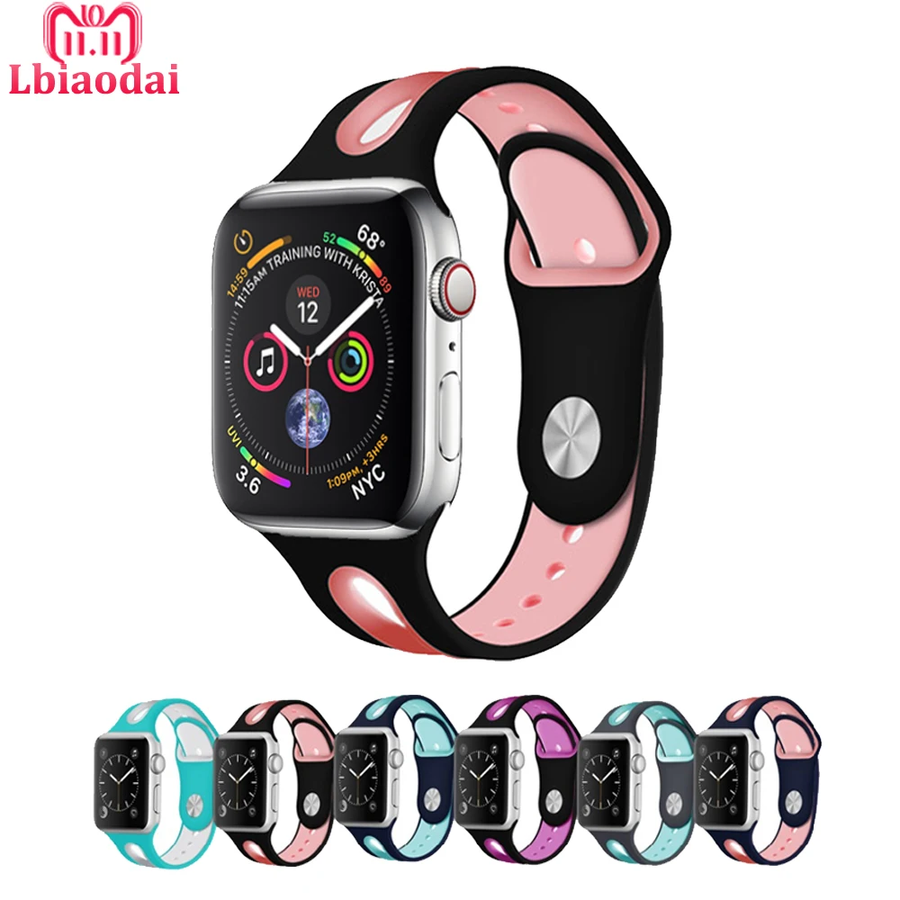 Спортивный силиконовый ремешок для correas Apple watch band 42 мм 38 44 40 Резиновые наручные