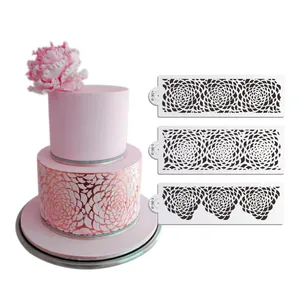 3PCSSET Rose Decorating Stencil for Wedding Cake Decoration Airbrush Stencil Cake Plastic Template Fondant Tools DIY Bakeware