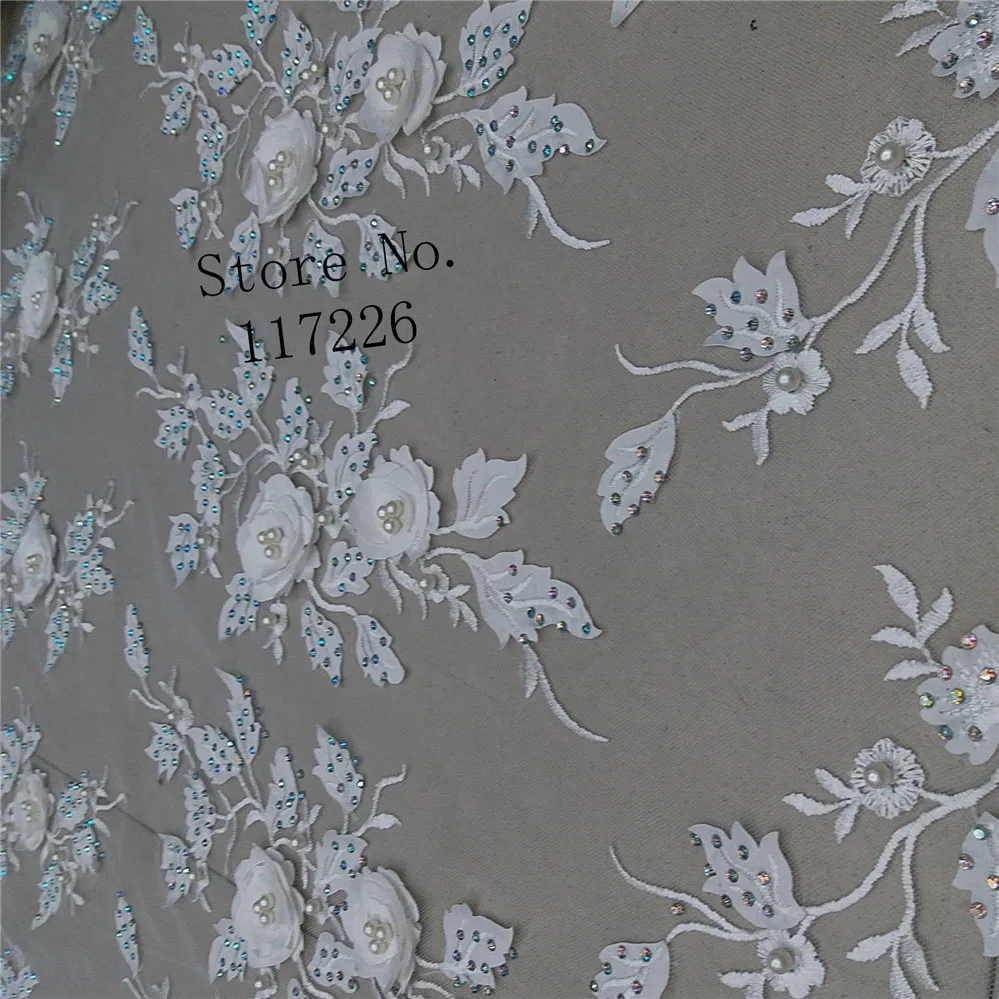 Белая Тюлевая кружевная ткань 3D цветок Высококачественная из бисера красивая в