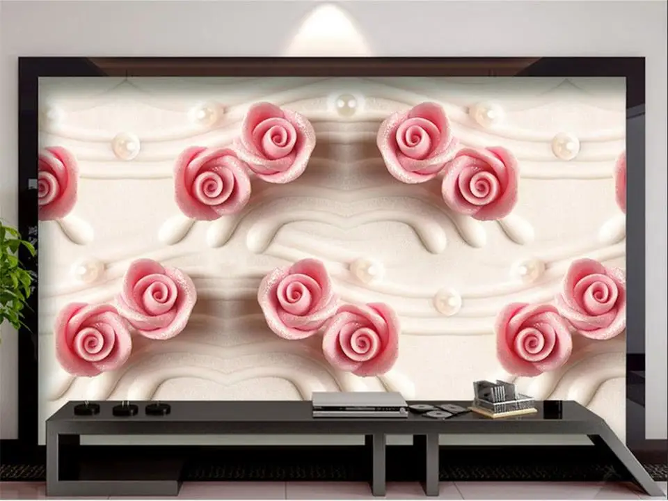3D обои на заказ фотообои для гостиной с рельефным изображением цветов роз дивана