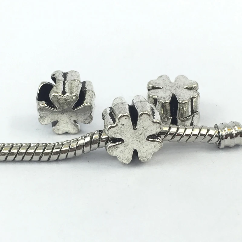 Посеребренная Бусина в виде четырехлистного клевера тисненый Европейские