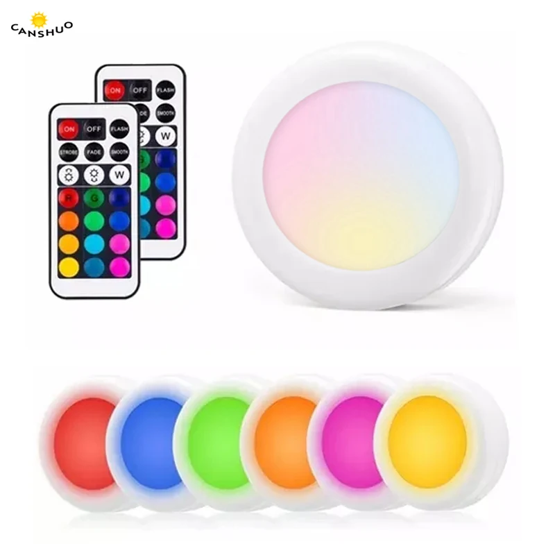 Беспроводной RGB светодиодный светильник с регулируемой яркостью, с дистанционным сенсорным датчиком, светодиодный светильник с шайбой для шкафа, шкафа, витрины, ящика, лампы для гардероба