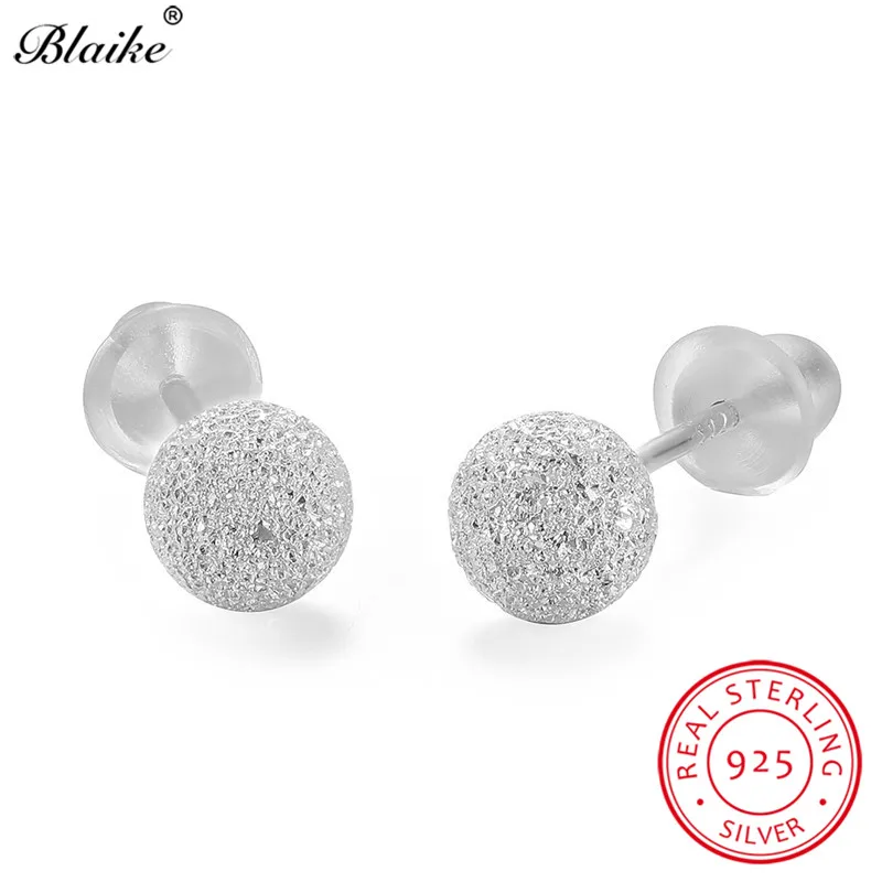 

s925 Sterling Silver Scrub Round Ball Stud Earrings For Women Minimalist Small Bar Earrings Girls Simple Stacking Bone Earrings