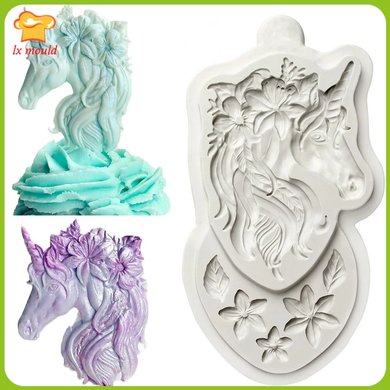 

Unicorn Dry Pace Silicone Mould Fondant Chocolate Cake Decoration Baking Mold Horse Head