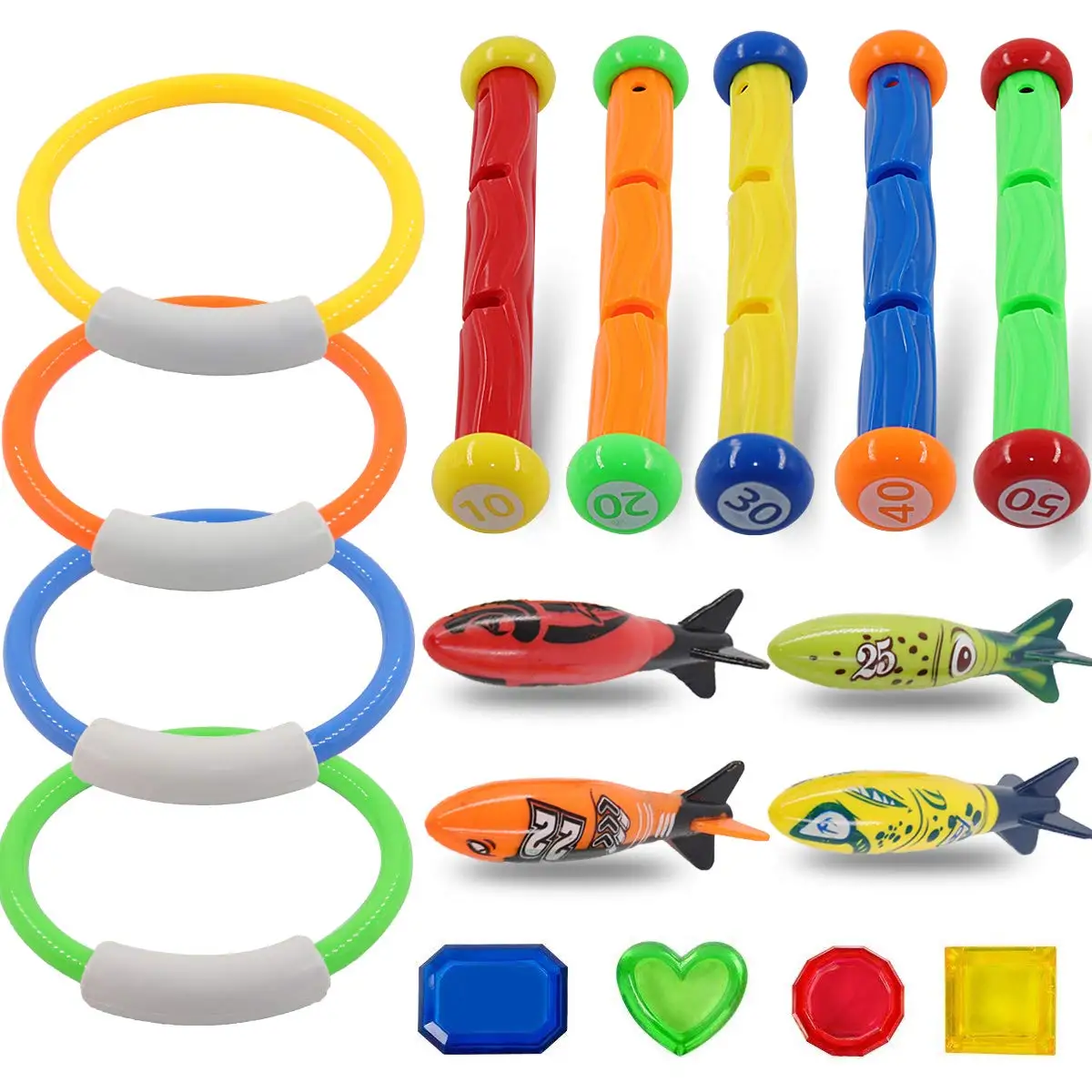 

17 шт., подводные игрушки для дайвинга, плавательный бассейн, игрушки для детей, палки для ныряния, кольца, Рыба для дайвинга, сокровища, подво...