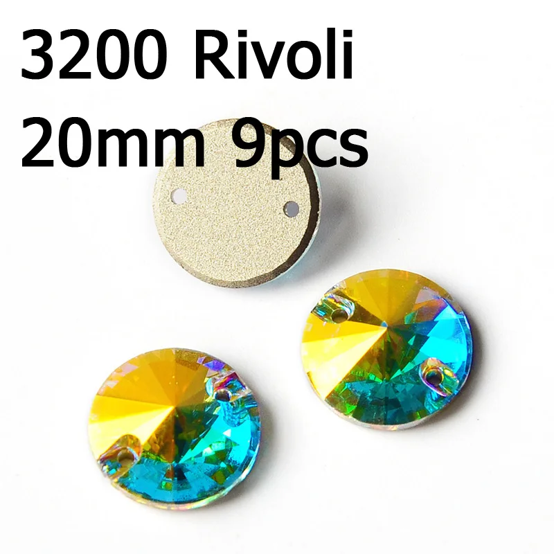 rivoli 20mm 9pcs Кристалл AB пришить стразы различные Стразы радужные бусины Стразы для шитья ювелирных изделий платье гимнастика украшения одежды - Цвет: rivoli 20mm 9pcs