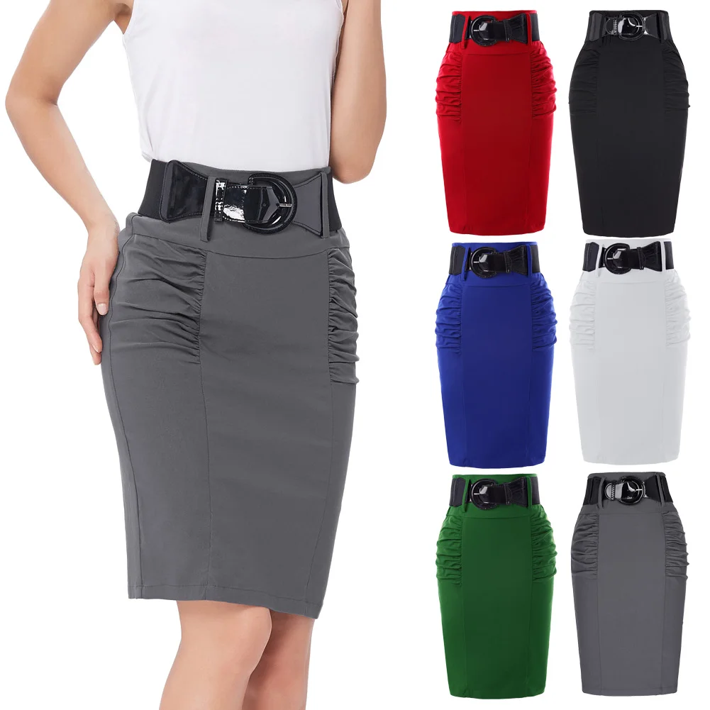 Женская юбка-карандаш с присборенной отделкой KK однотонная плиссированная