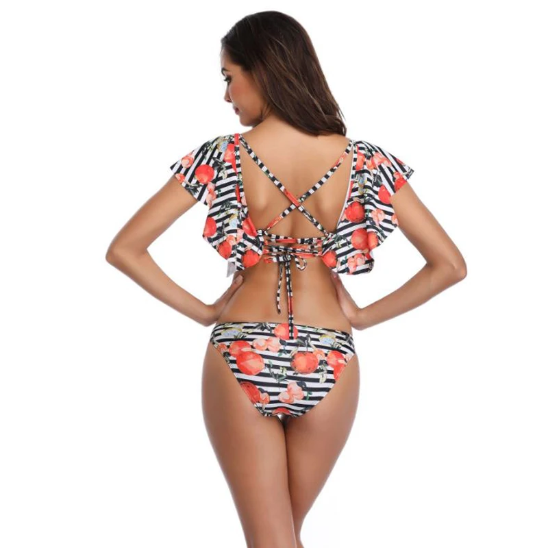 CATTLEYA комплект бикини с оборками глубокие купальные костюмы V Neck Женский