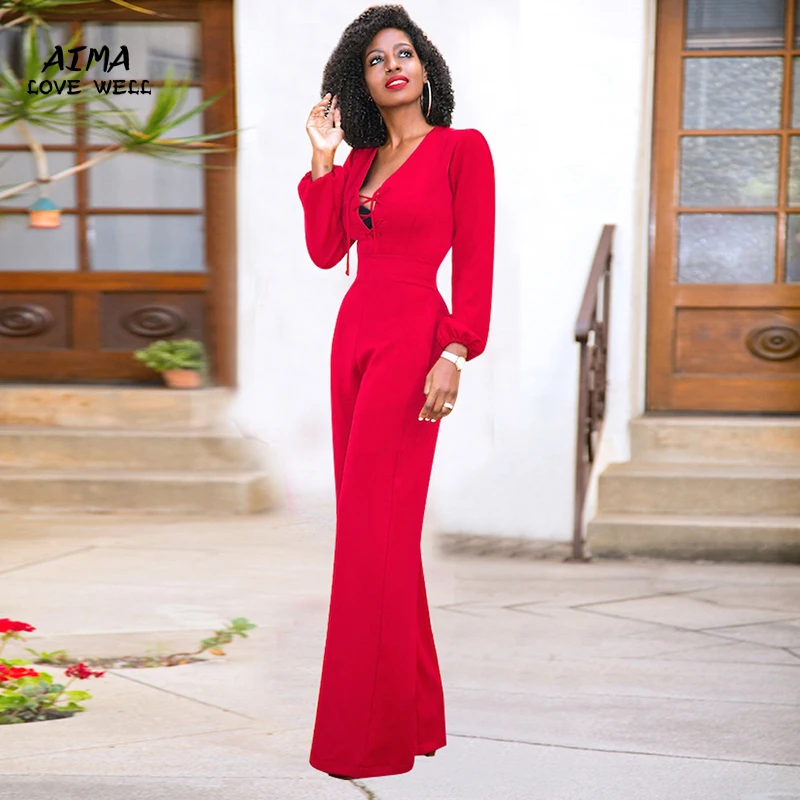 Осень 2017 г. с длинными рукавами комбинезон Твердые ярко красный женские