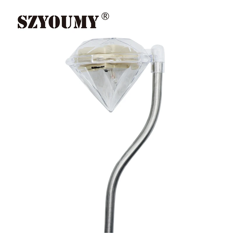 저렴한 SZYOUMY LED 태양 빛 야외 다이아몬드 모양 정원 램프 울타리 태양 램프 LED 빛 통로 풍경 지상 마운트 램프