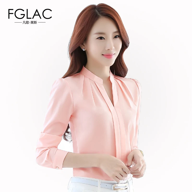 Женская шифоновая блузка с длинным рукавом однотонная элегантная тонкая весна