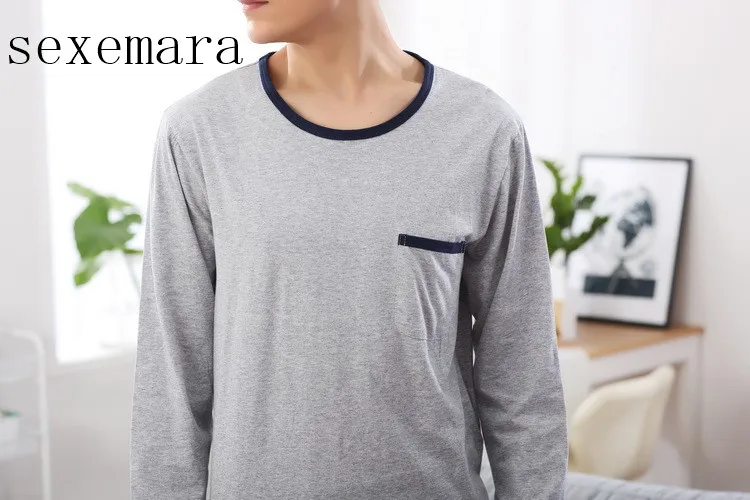 sexemara, модная мужская одежда, хлопок, круглый ворот, длинное серое пальто и синие штаны