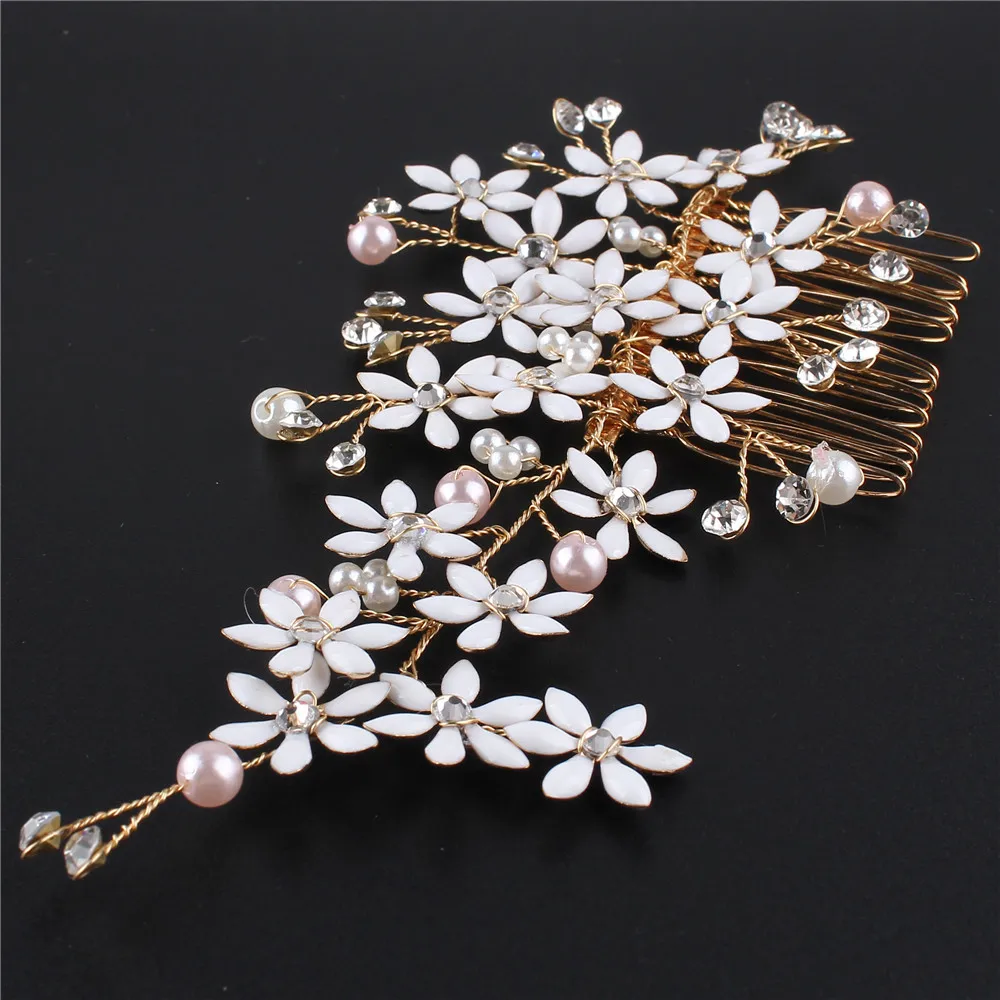 

Bridal Floral Crystal Wedding Hair Accessories For Women Luxury Rhinestone Bridal Marry Hair Combs 2020 Fashion European Design