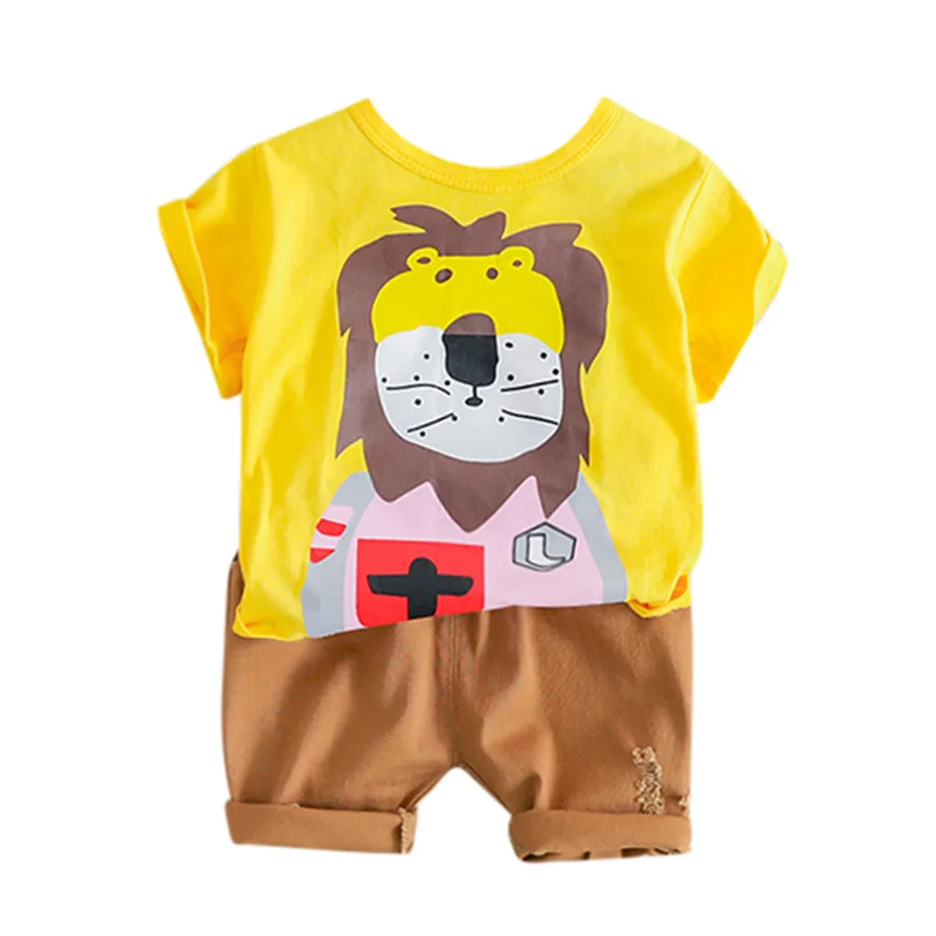 Baby Boy Cartoon Lion Tops T-shirt Solid Short Pants Casual Outfits Newborn Sets 2019 jongens kleding ensemble garcon |
