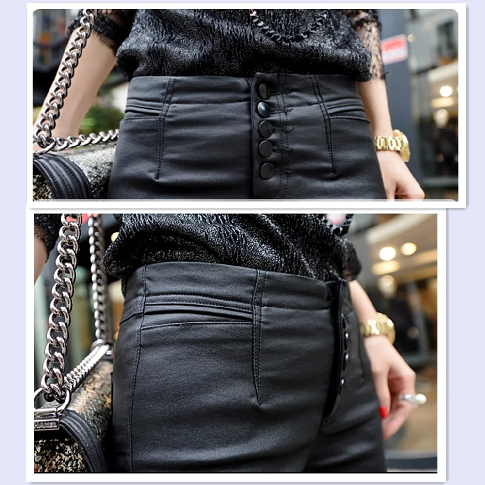 Winter Slim Leggings Women Autumn Black PU Leather Legging Pants Velvet Thick Warm Sexy Push Up Skinny | Женская одежда