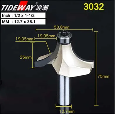 3032 Tideway круглые фрезы для деревообработки инструмент 2 Флейта концевая фреза с подшипником Фрезерный резак угловой круглый над бит - Длина режущей кромки: 3032