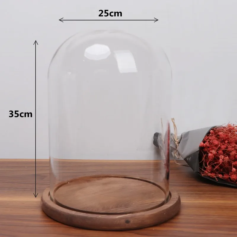 1set glassdome base 25*35cm Diameter=25cm Height=35cm Antique Wood Base Glass Dome Vase Glass Cover Vase Friend Gift Home Wedding Decoration - Цвет: 1set glassdome base