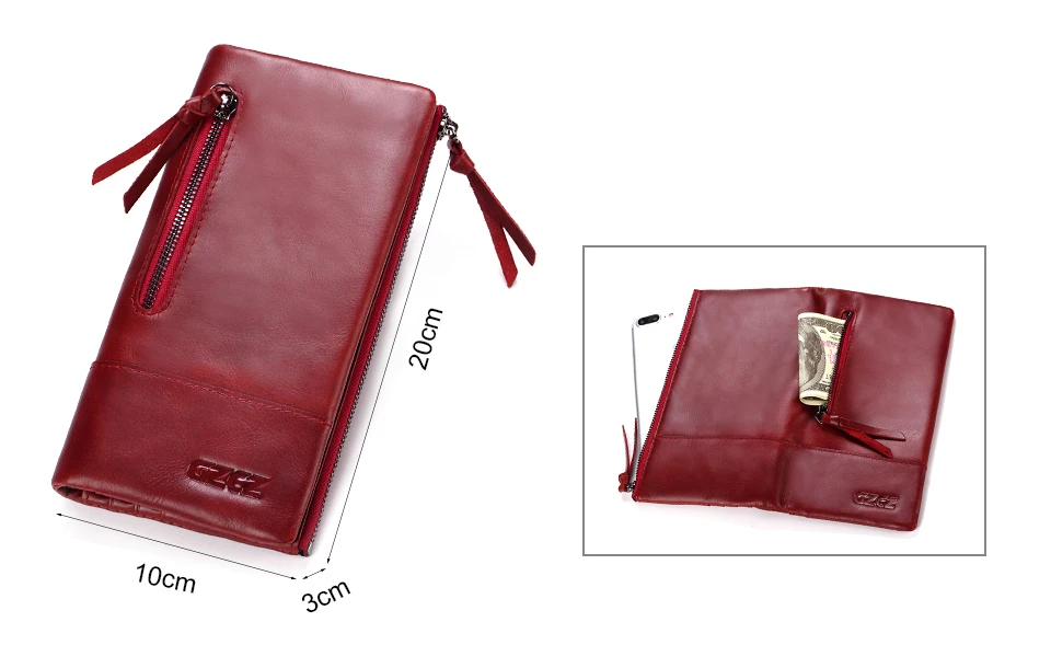 GZCZ Genuine Leather Wallet Female Coin Purse Women Wallets Double Zipper Clamp For Money Clutch Long Walet Woman Portomonee