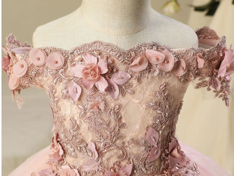 Off Shoulder first communion dresses for girls Vestido Daminha Casamento Luxury Ball Gown Pink Organza Flower Girl Dresses | Детская
